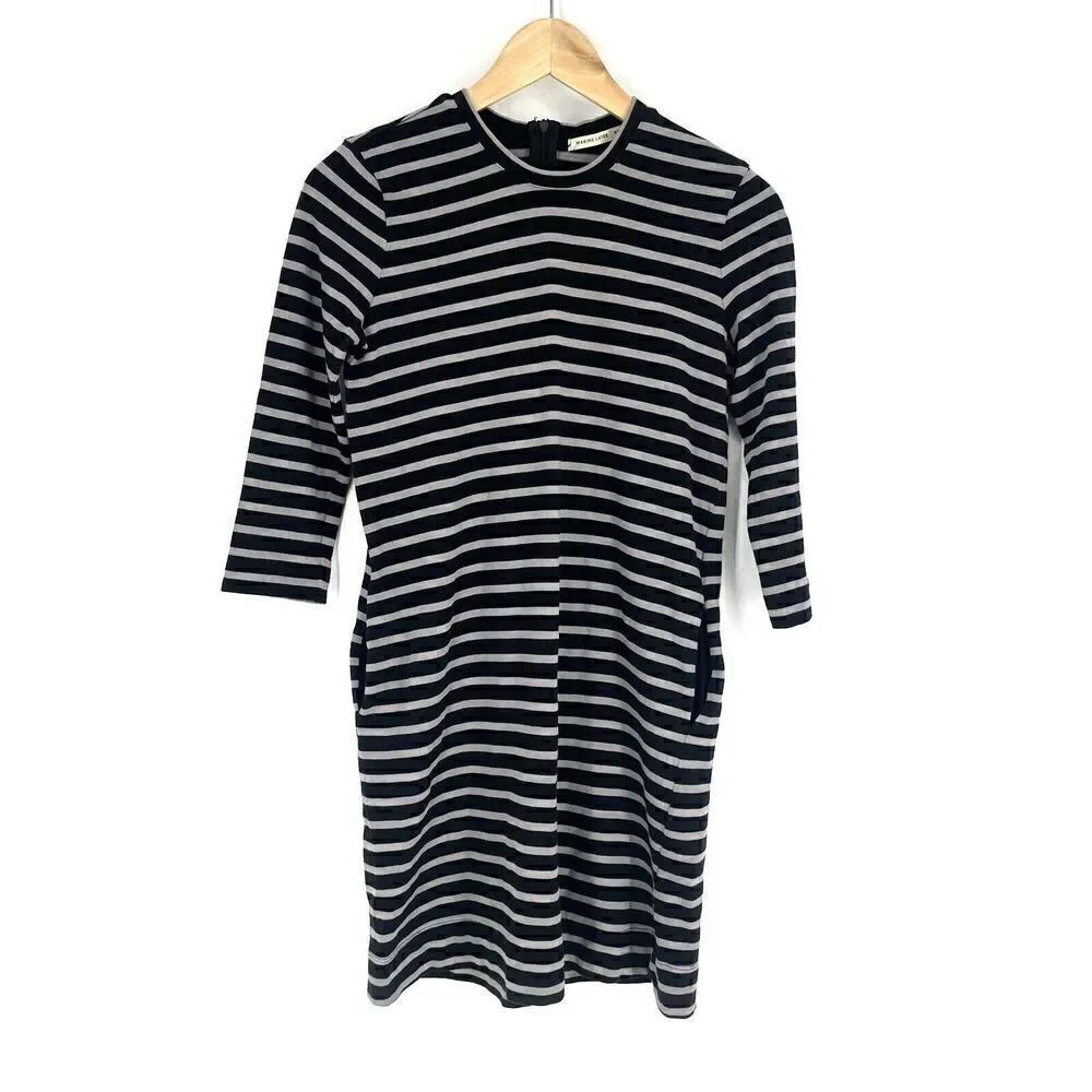 Marine Layer Dress Size XS Women Black Gray Stripe Knit Sheath Cotton 3/4 Sleeve